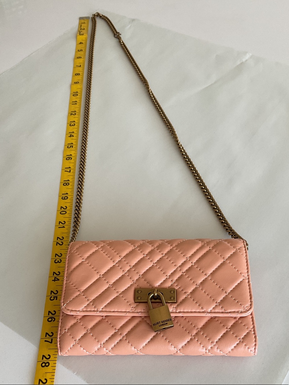 KURT GEIGER Quilted Peach Leather Chain Crossbody | Shoulder Bag - Picture 5 of 16